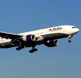 Delta commercial airplane flying over northwest Georgia