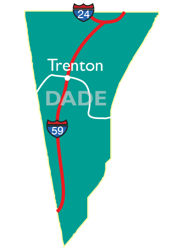 Dade County map showing Trenton, and access to I-24 and I-59